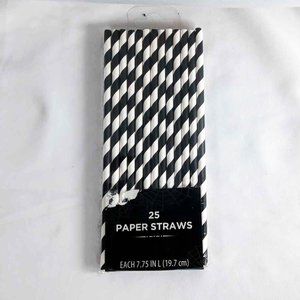 Black and White Striped Paper Straws 25 CT Gothic Party Décor NEW